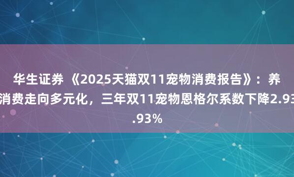 华生证券 《2025天猫双11宠物消费报告》：养宠消费走向多元化，三年双11宠物恩格尔系数下降2.93%